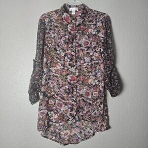 Band Of Gypsies Sheer Floral Boho Women's Blouse Size M